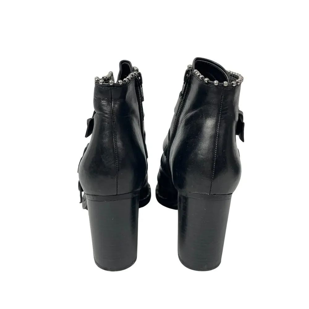 Steve Madden Humble Womens Black Pearl Buckle Straps Pointed Toe Ankle Boots 8.5